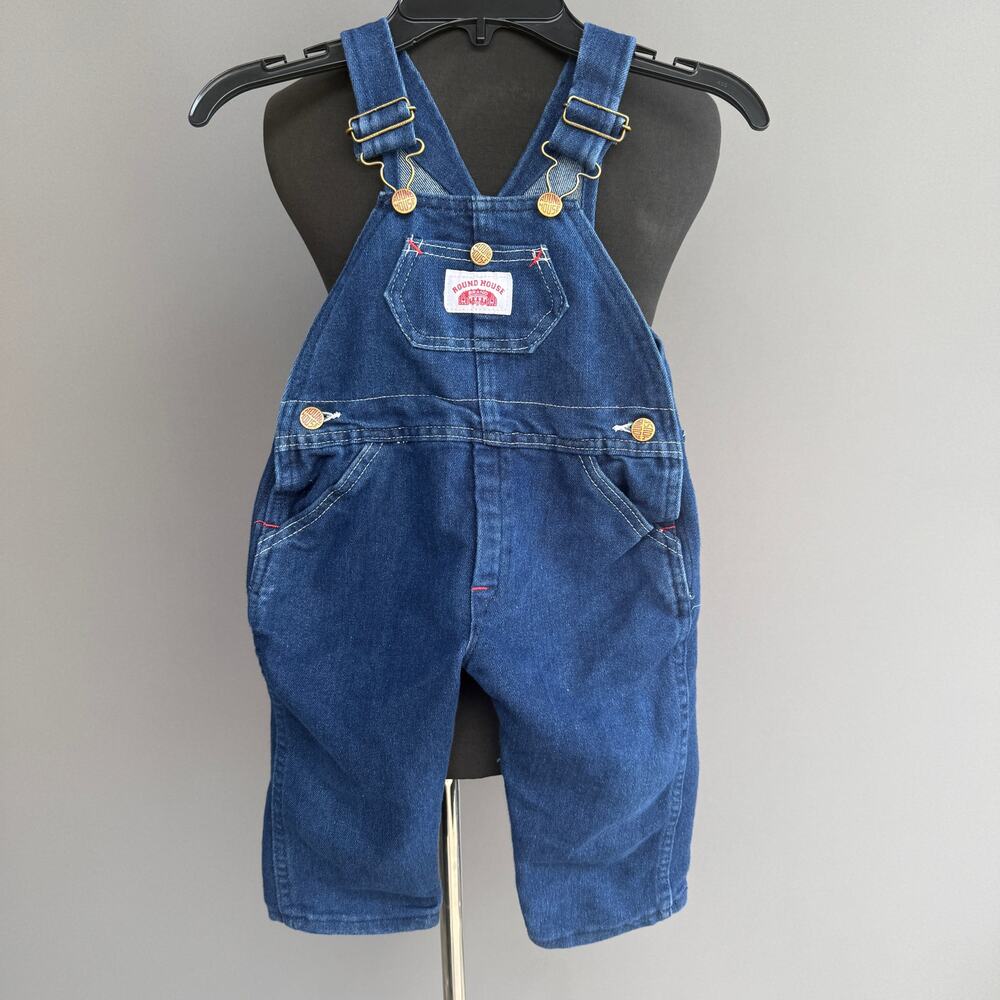 Vtg Kids Round House overalls - Size 2T Farmer Western Rodeo Denim Country Blue